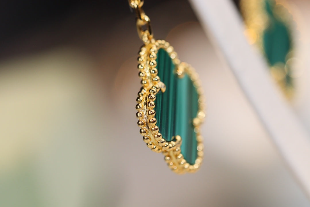 [Solara Jewelry]CLOVER EARRINGS GOLD MALACHITE DIAMOND 3 MOTIF