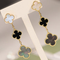 [Solara Jewelry]CLOVER EARRINGS GOLD ONYX MOP 3 MOTIF