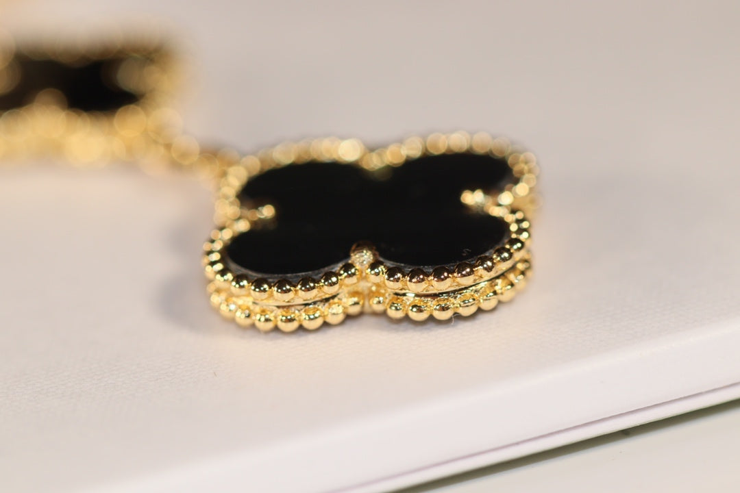 [Solara Jewelry]CLOVER EARRINGS GOLD ONYX MOP 3 MOTIF