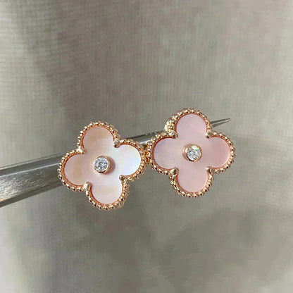 [Solara Jewelry]CLOVER MEDIUM 1 MOTIFS  PINK MOP DIAMOND EARRINGS