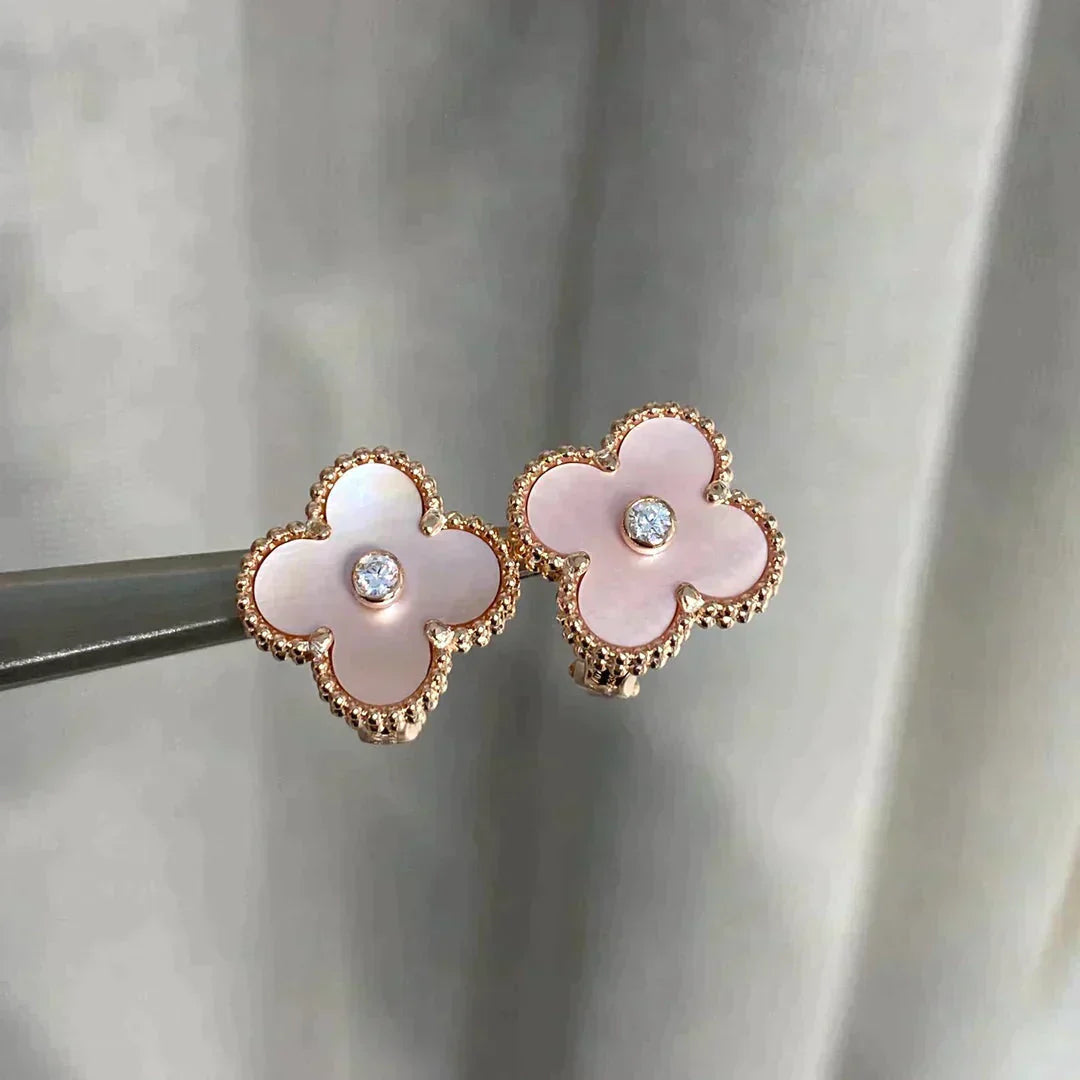 [Solara Jewelry]CLOVER MEDIUM 1 MOTIFS  PINK MOP DIAMOND EARRINGS