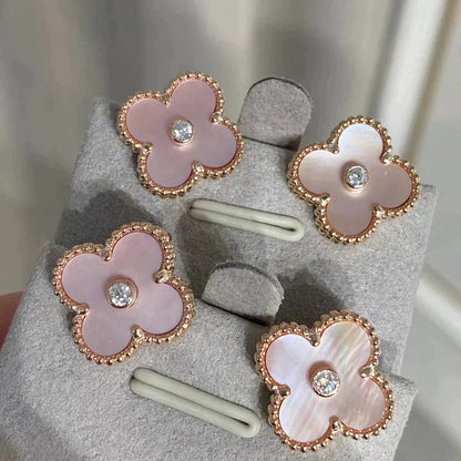 [Solara Jewelry]CLOVER MEDIUM 1 MOTIFS  PINK MOP DIAMOND EARRINGS