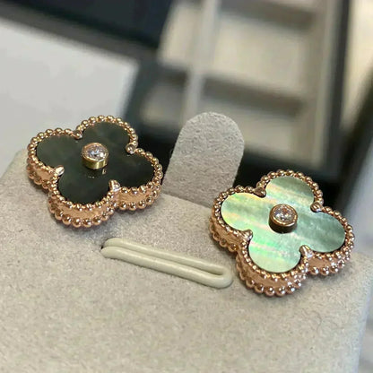 [Solara Jewelry]CLOVER MEDIUM 1 MOTIFS GRAY MOP  DIAMOND EARRINGS