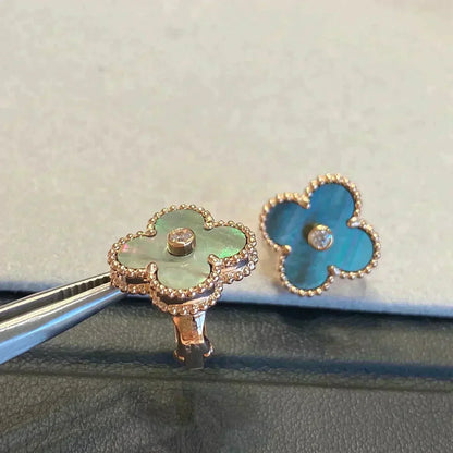 [Solara Jewelry]CLOVER MEDIUM 1 MOTIFS GRAY MOP  DIAMOND EARRINGS