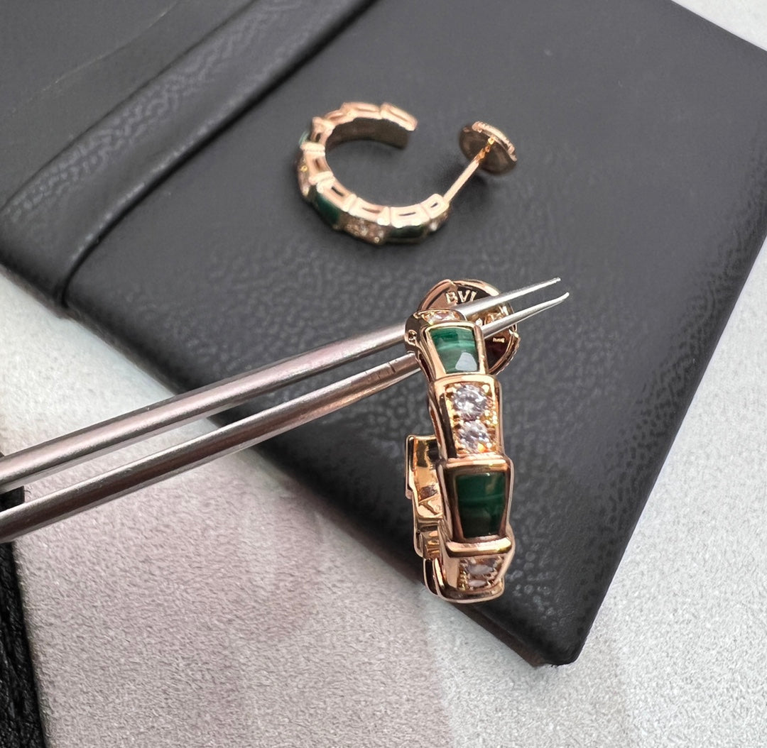[Solara Jewelry]SERPENTI MALACHITE PINK GOLD EARRINGS