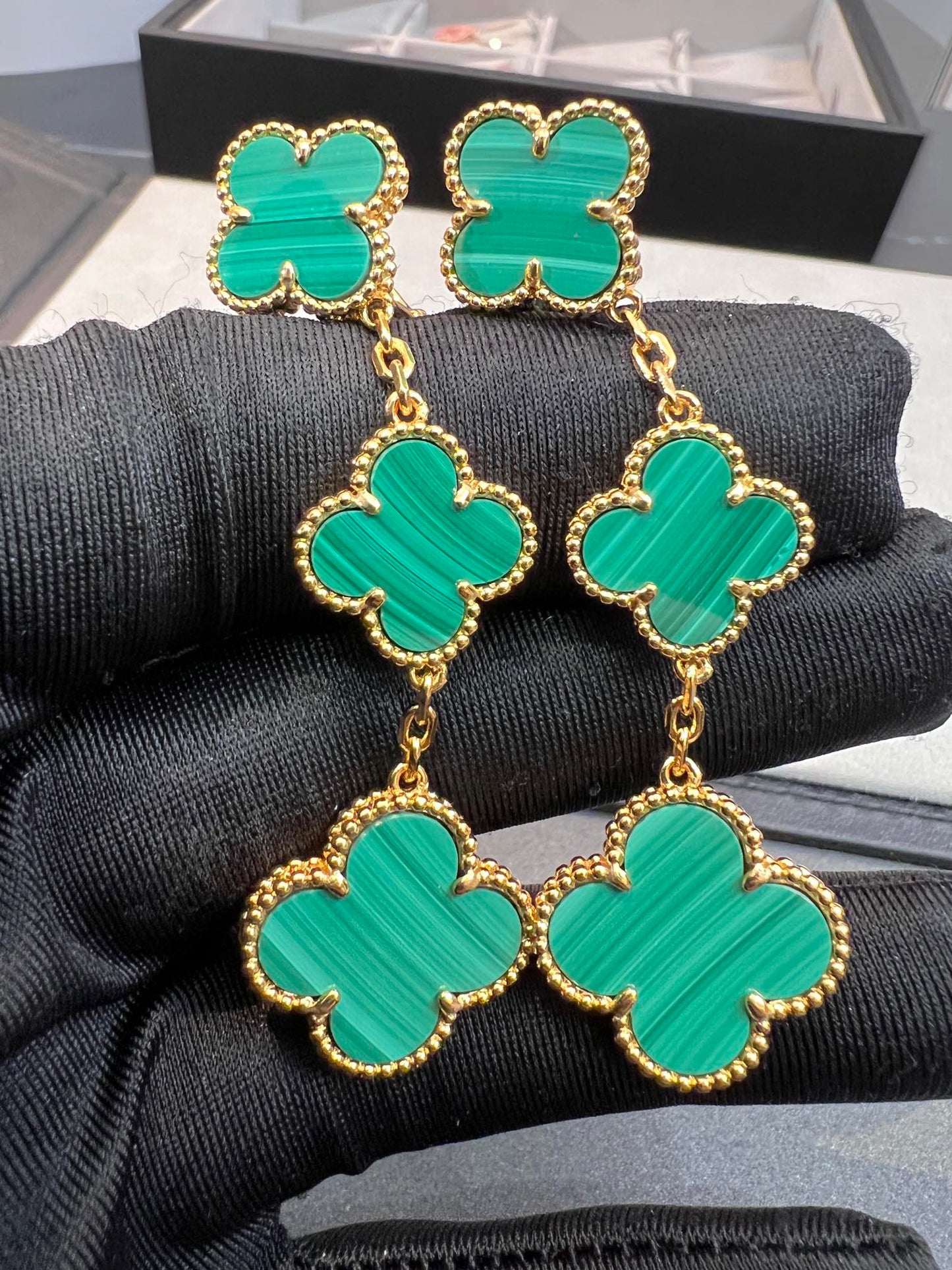 [Solara Jewelry]CLOVER MALACHITE 3 MOTIFS GOLD