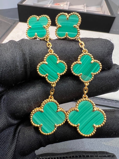 [Solara Jewelry]CLOVER MALACHITE 3 MOTIFS GOLD