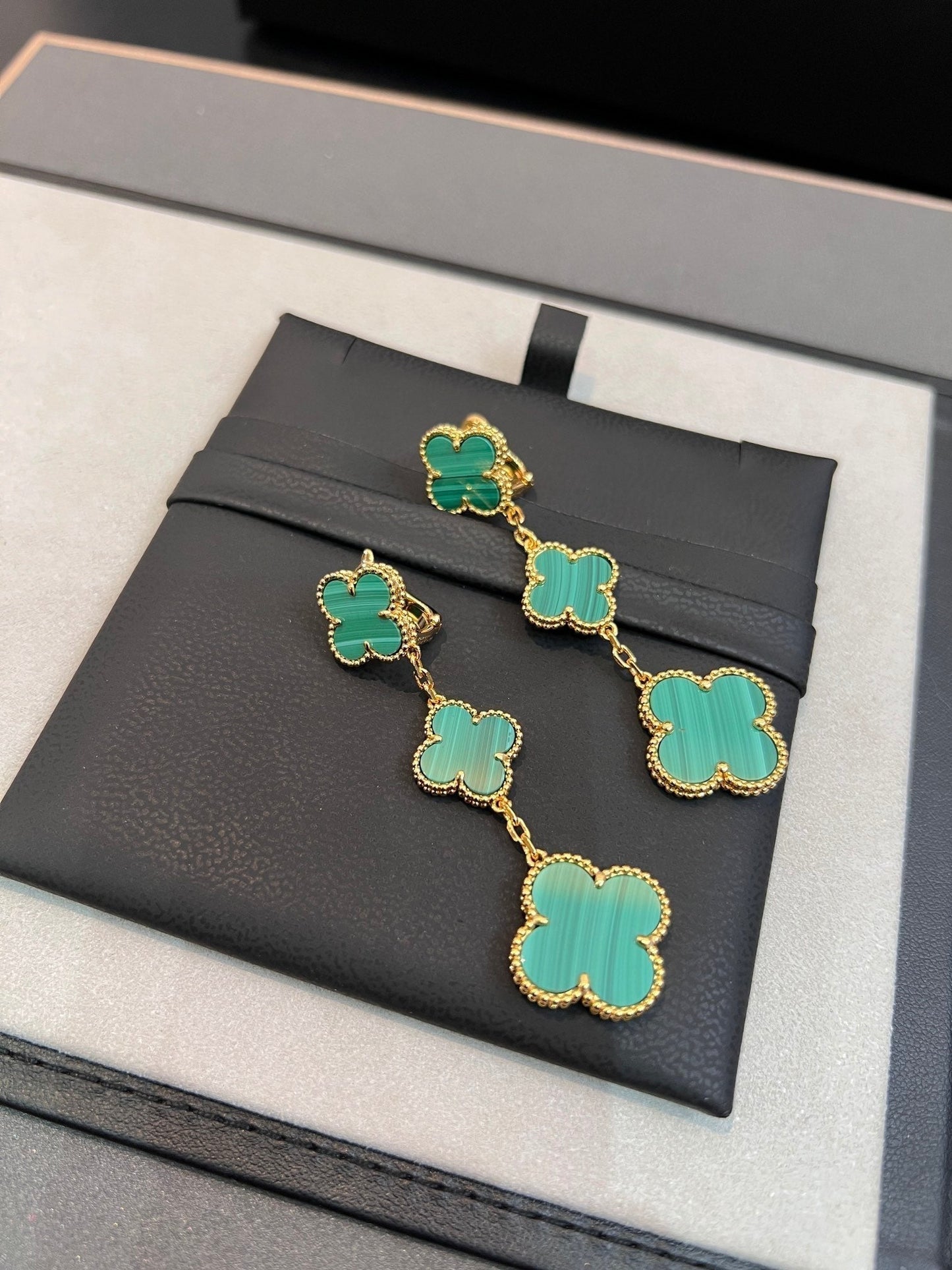 [Solara Jewelry]CLOVER MALACHITE 3 MOTIFS GOLD