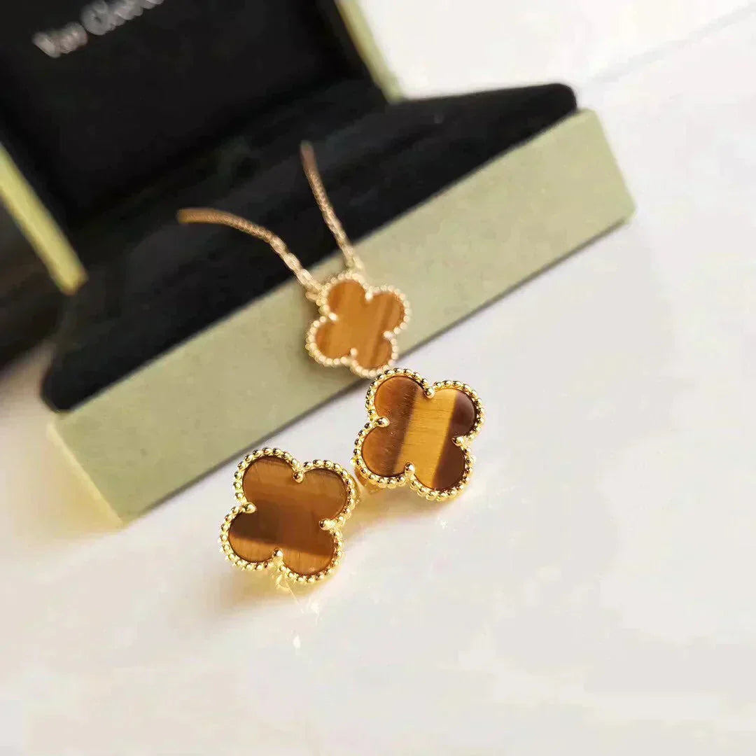 [Solara Jewelry]CLOVER MEDIUM 1 MOTIFS TIGER EYE EARRINGS