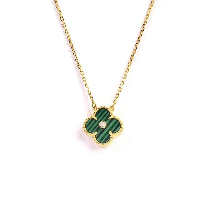 [Solara Jewelry]CLOVER 15MM DIAMOND TURQUOISE NECKLACE