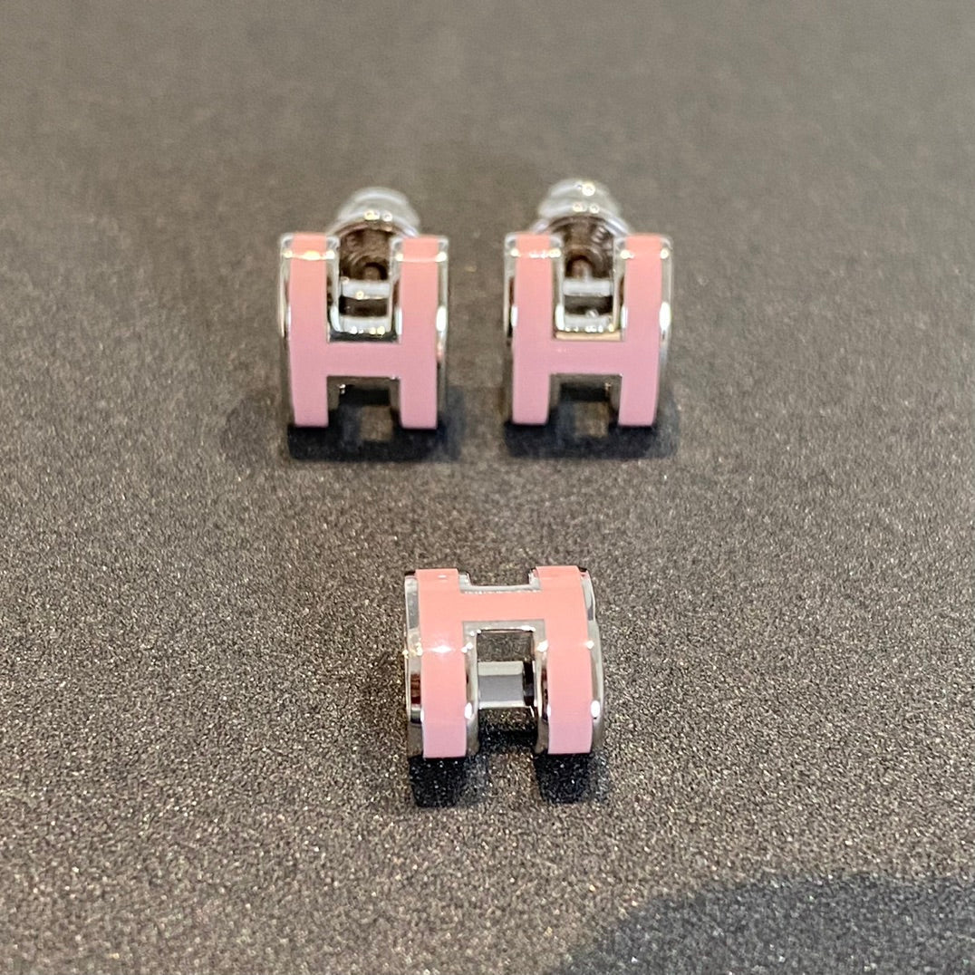 [Solara Jewelry]MINI POP H SILVER EARRINGS PINK