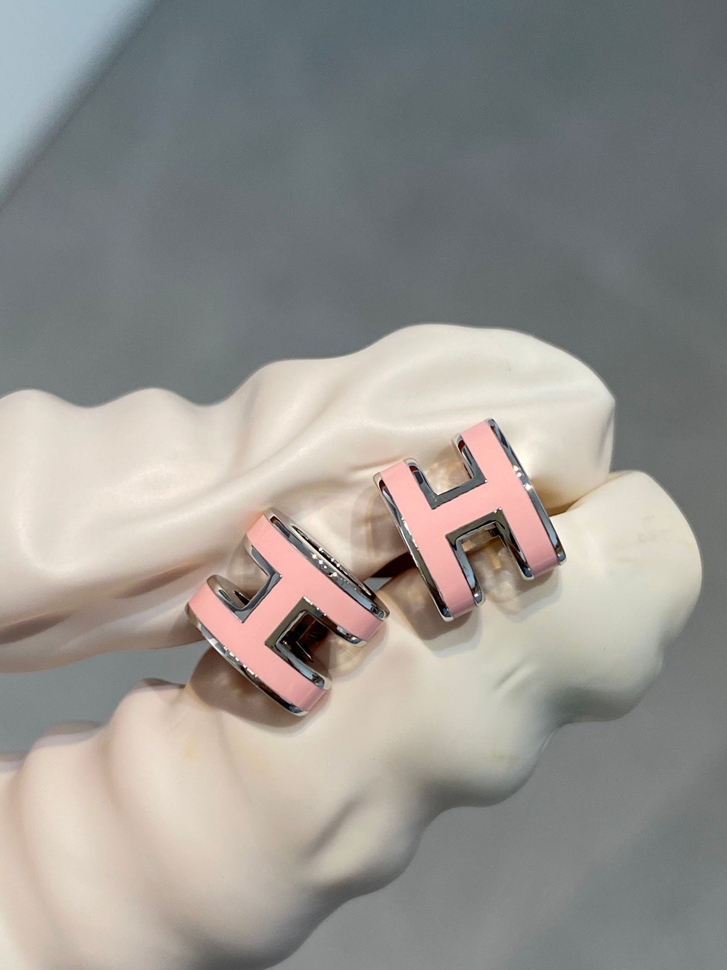 [Solara Jewelry]MINI POP H SILVER EARRINGS PINK