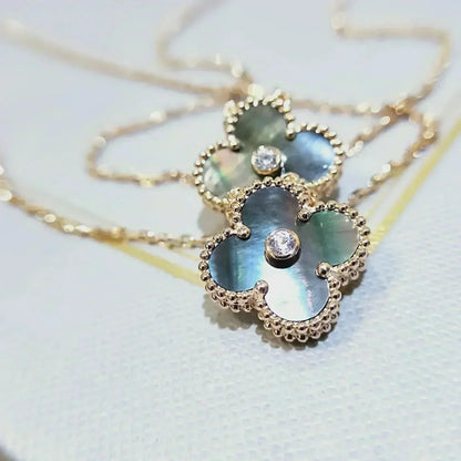 [Solara Jewelry]CLOVER 15MM DIAMOND AND MOTHER-OF-GREY NECKLACE