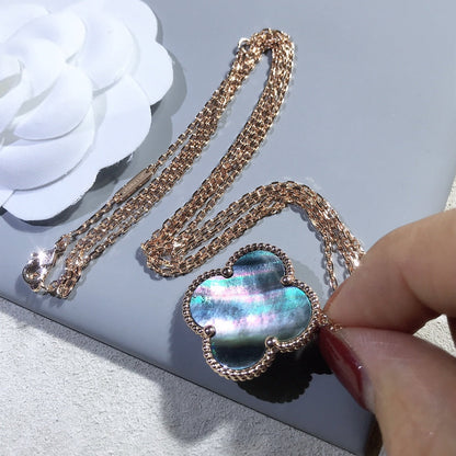 [Solara Jewelry]CLOVER 25MM GOLD DARK MOP BIG CLOVER NECKLACE