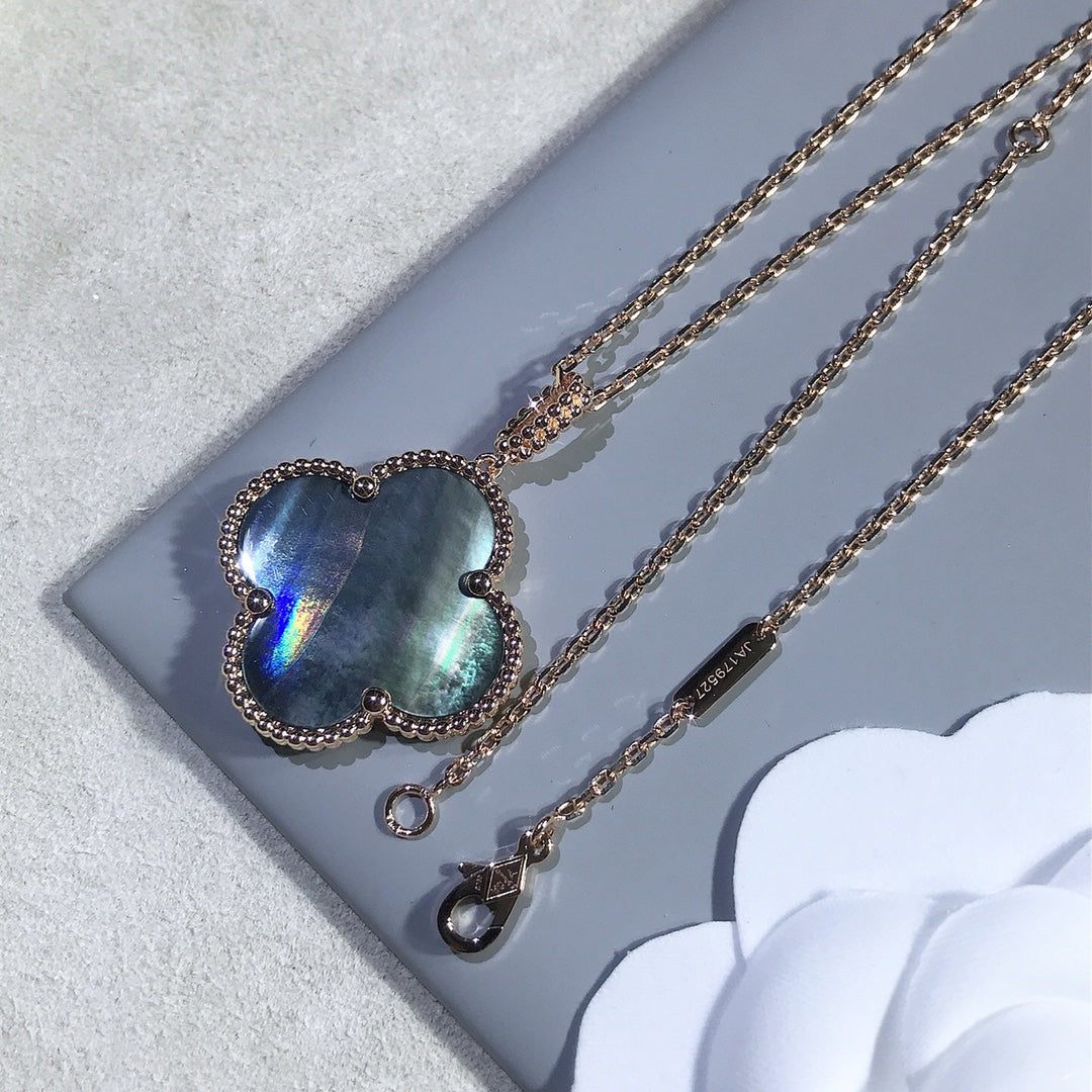 [Solara Jewelry]CLOVER 25MM GOLD DARK MOP BIG CLOVER NECKLACE