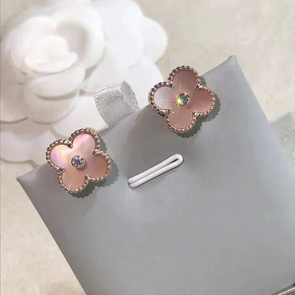 [Solara Jewelry]CLOVER MEDIUM 1 MOTIFS  PINK MOP DIAMOND EARRINGS