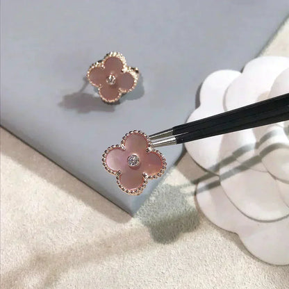 [Solara Jewelry]CLOVER MEDIUM 1 MOTIFS  PINK MOP DIAMOND EARRINGS