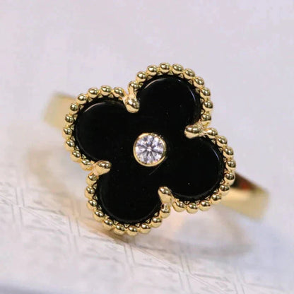 [Solara Jewelry]CLOVER ONYX RING GOLD DIAMOND