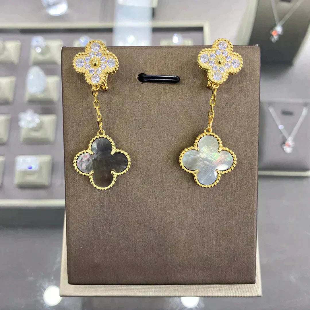 [Solara Jewelry]CLOVER  2 MOTIFS  DIAMOND  EARRINGS (MULTIPLE CHOICESç´