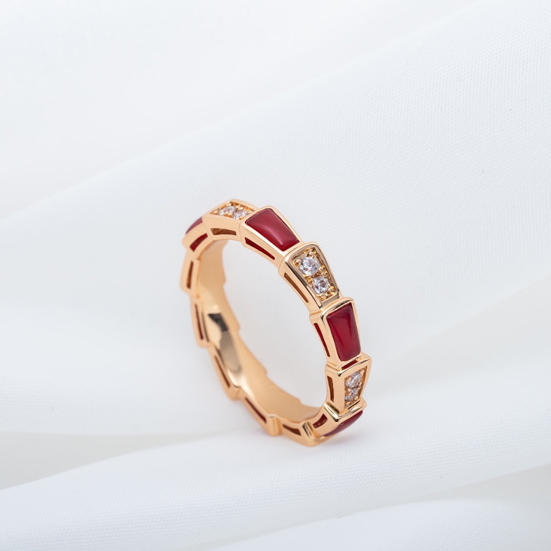 [Solara Jewelry]SERPENTI RING PINK GOLD CARNELIAN DIAMOND 3MM