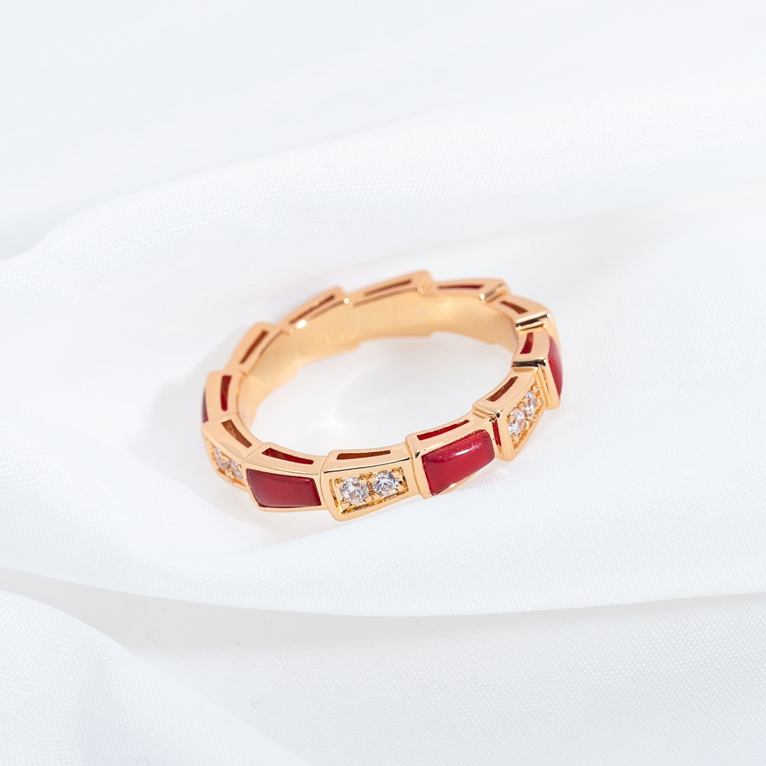 [Solara Jewelry]SERPENTI RING PINK GOLD CARNELIAN DIAMOND 3MM