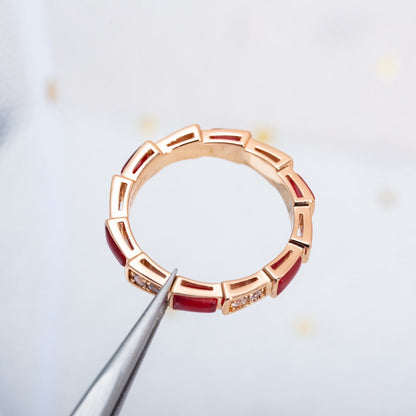 [Solara Jewelry]SERPENTI RING PINK GOLD CARNELIAN DIAMOND 3MM