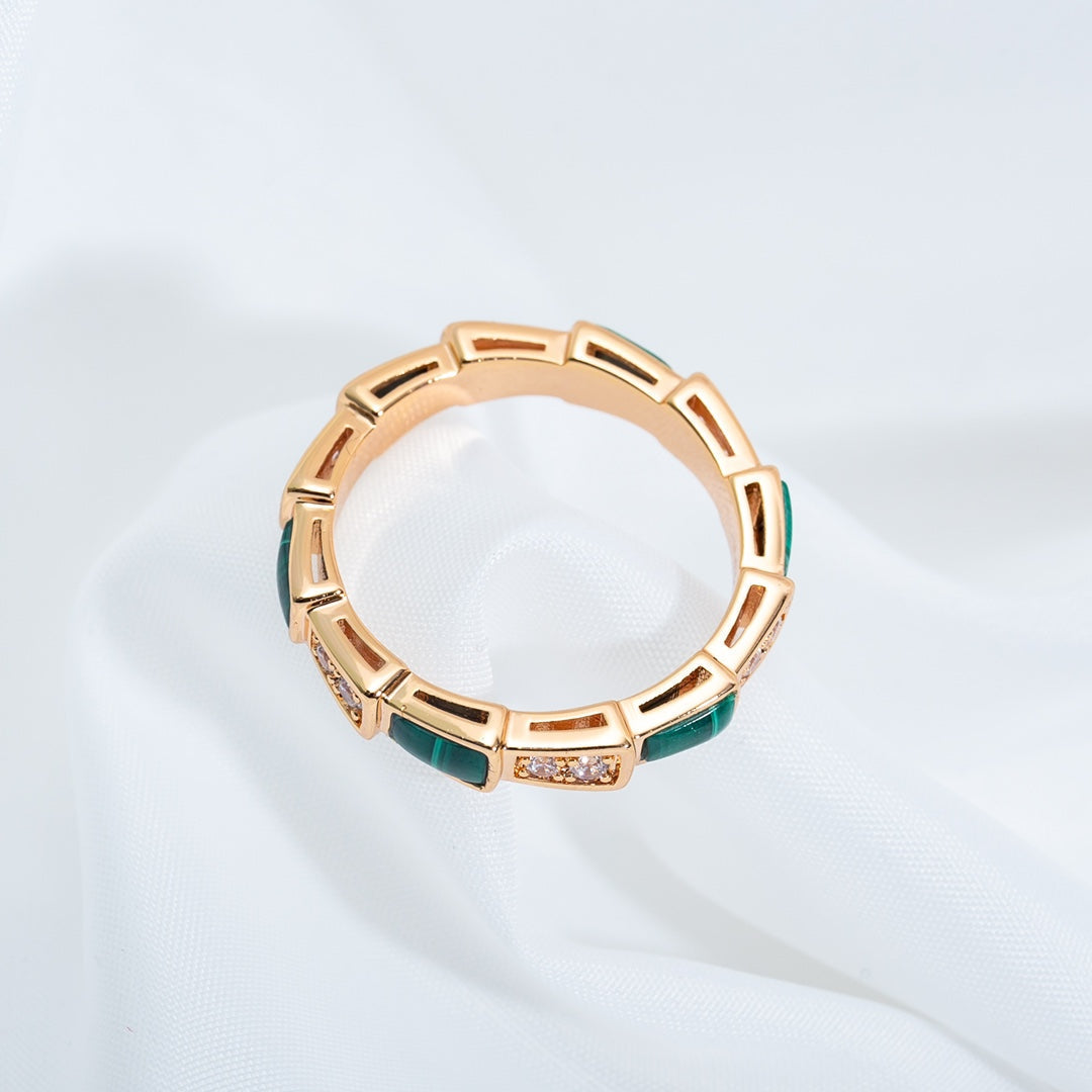 [Solara Jewelry]SERPENTI RING PINK GOLD MALACHITE DIAMOND 3MM
