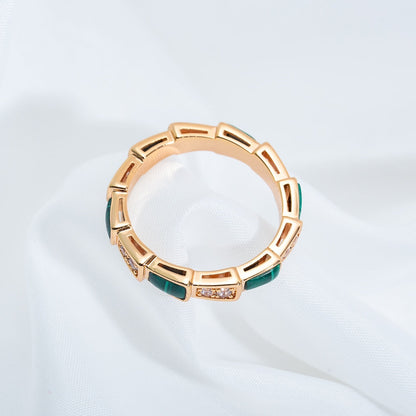 [Solara Jewelry]SERPENTI RING PINK GOLD MALACHITE DIAMOND 3MM