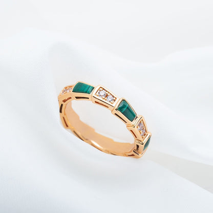 [Solara Jewelry]SERPENTI RING PINK GOLD MALACHITE DIAMOND 3MM