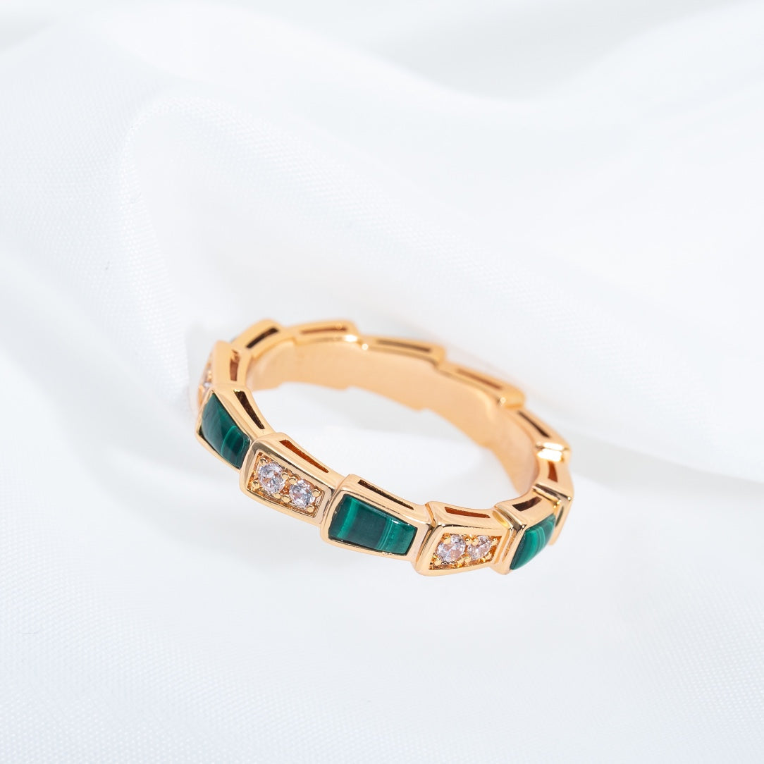 [Solara Jewelry]SERPENTI RING PINK GOLD MALACHITE DIAMOND 3MM
