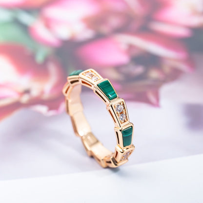 [Solara Jewelry]SERPENTI RING PINK GOLD MALACHITE DIAMOND 3MM