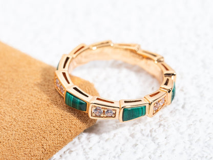 [Solara Jewelry]SERPENTI RING PINK GOLD MALACHITE DIAMOND 3MM