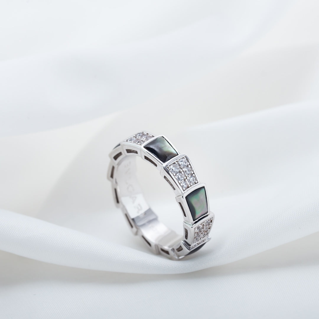 [Solara Jewelry]SERPENTI RING SILVER DIAMOND BLACK MOP 4MM