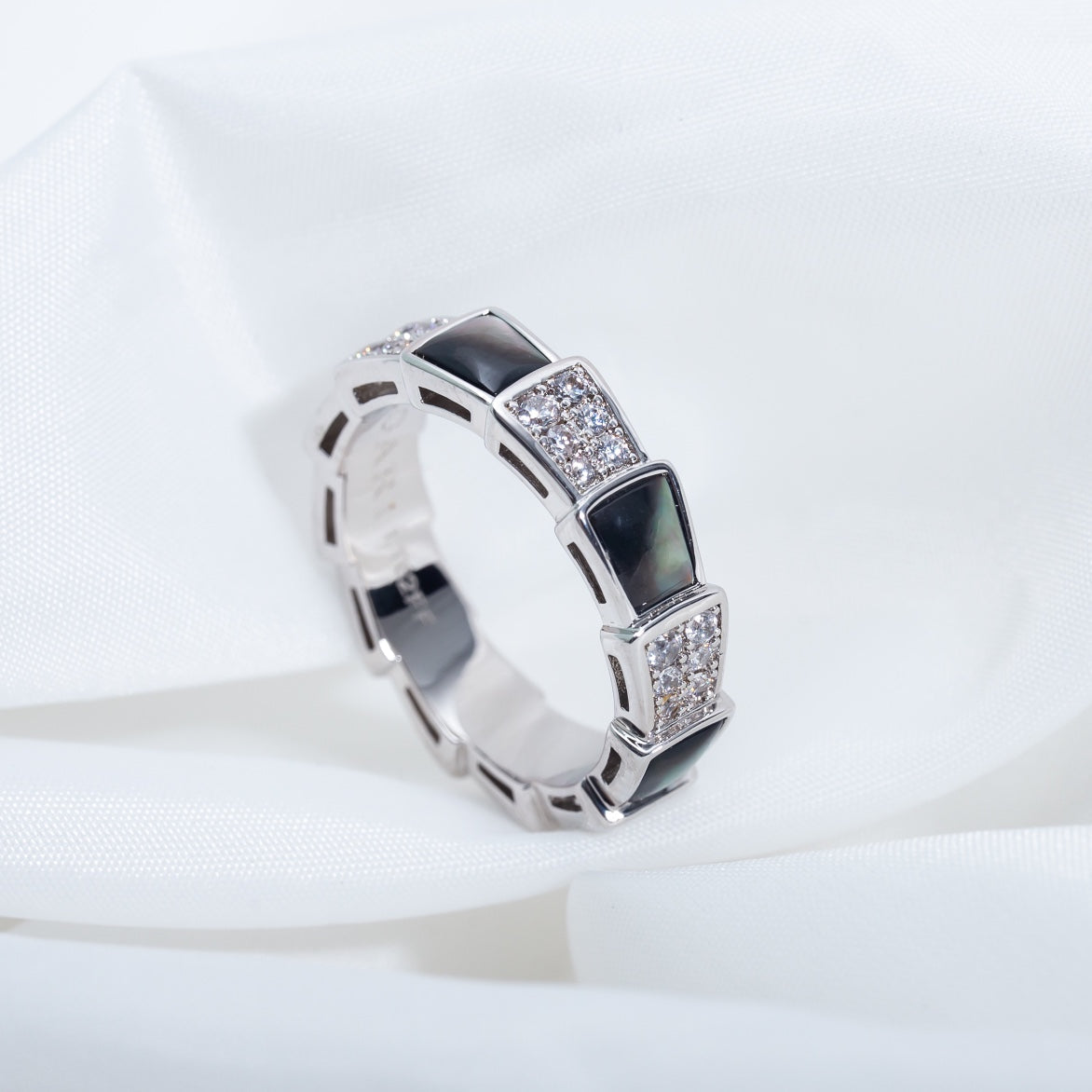 [Solara Jewelry]SERPENTI RING SILVER DIAMOND BLACK MOP 4MM