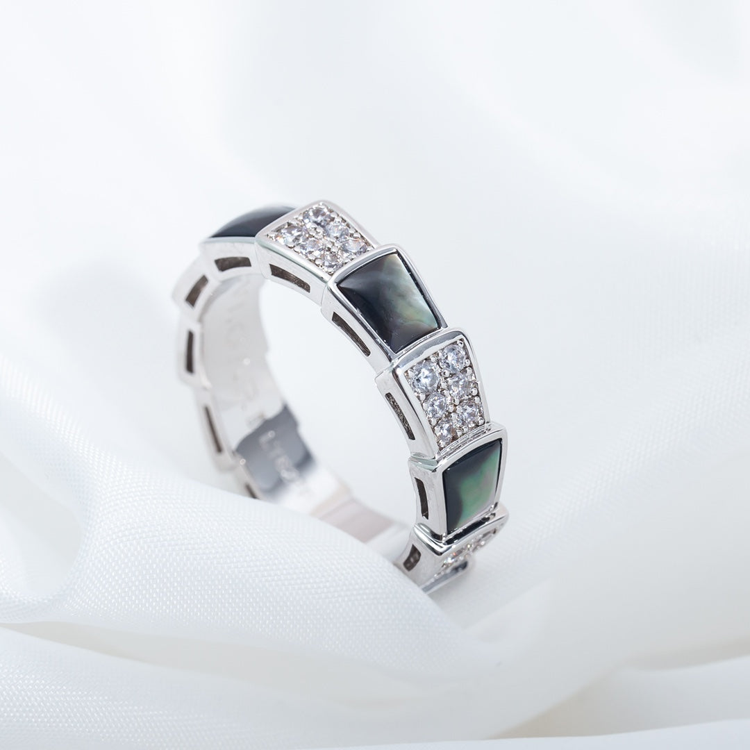 [Solara Jewelry]SERPENTI RING SILVER DIAMOND BLACK MOP 4MM