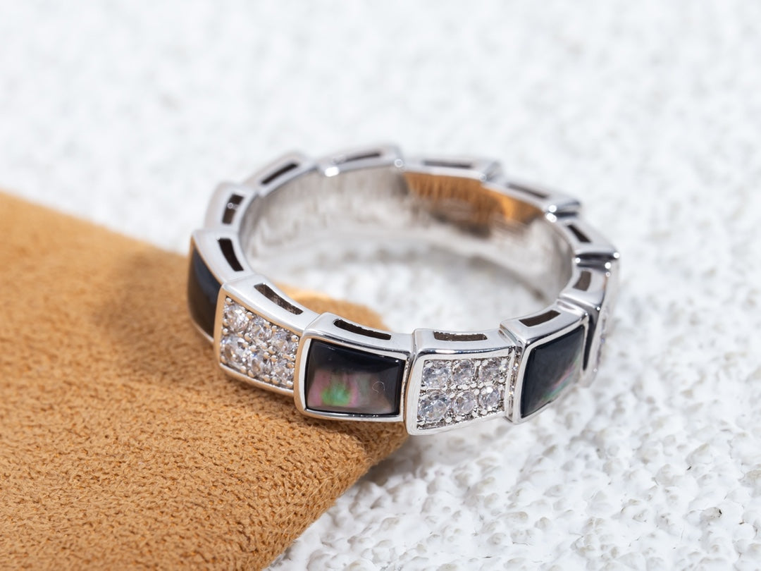 [Solara Jewelry]SERPENTI RING SILVER DIAMOND BLACK MOP 4MM