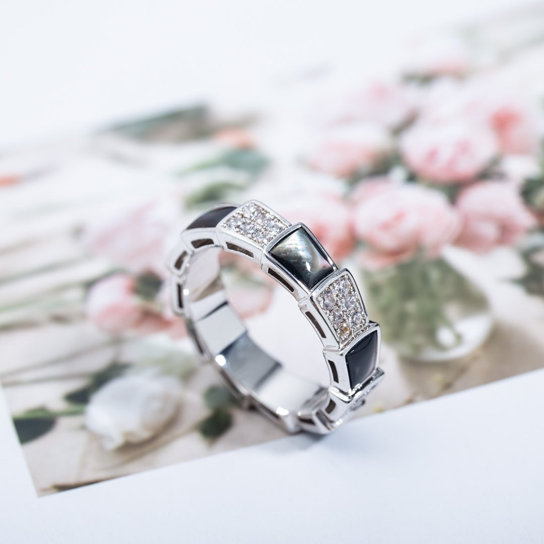 [Solara Jewelry]SERPENTI RING SILVER DIAMOND BLACK MOP 4MM