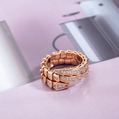 [Solara Jewelry]SERPENTI RING PINK GOLD DIAMOND DOUBLE ROW