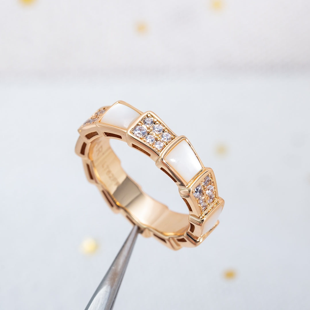 [Solara Jewelry]SERPENTI RING PINK GOLD MOP DIAMOND PAVED 4MM