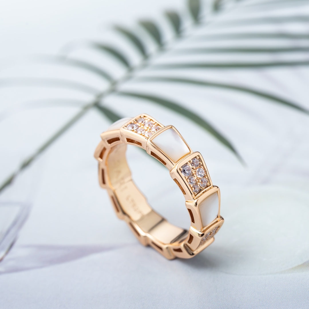 [Solara Jewelry]SERPENTI RING PINK GOLD MOP DIAMOND PAVED 4MM