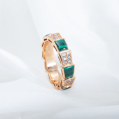 [Solara Jewelry]SERPENTI RING PINK GOLD MALACHITE DIAMOND PAVED 4MM