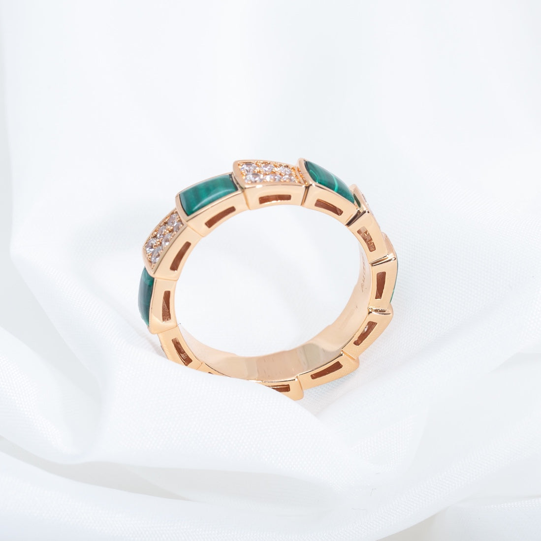 [Solara Jewelry]SERPENTI RING PINK GOLD MALACHITE DIAMOND PAVED 4MM