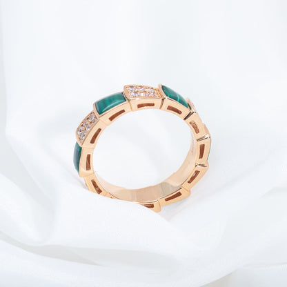 [Solara Jewelry]SERPENTI RING PINK GOLD MALACHITE DIAMOND PAVED 4MM