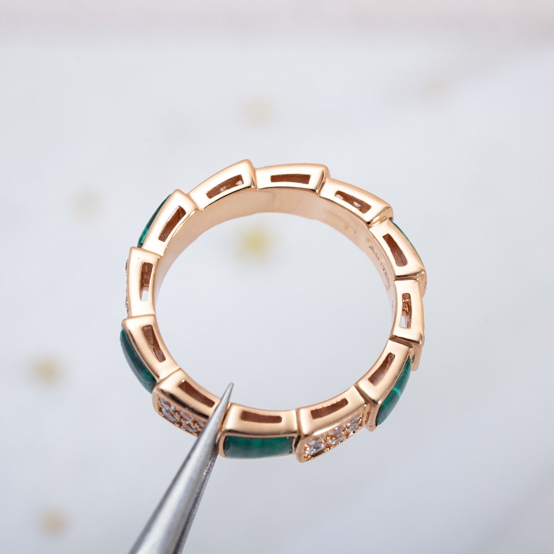 [Solara Jewelry]SERPENTI RING PINK GOLD MALACHITE DIAMOND PAVED 4MM