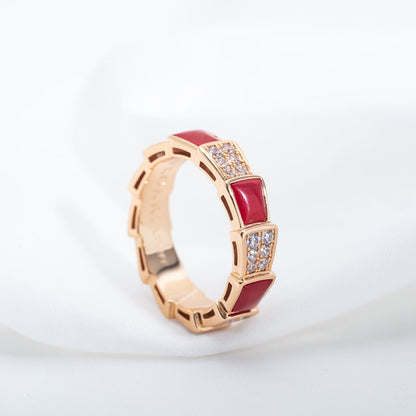[Solara Jewelry]SERPENTI RING PINK GOLD CARNELIAN DIAMOND PAVED 4MM