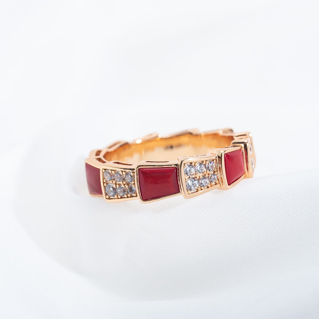 [Solara Jewelry]SERPENTI RING PINK GOLD CARNELIAN DIAMOND PAVED 4MM