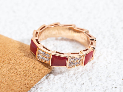 [Solara Jewelry]SERPENTI RING PINK GOLD CARNELIAN DIAMOND PAVED 4MM