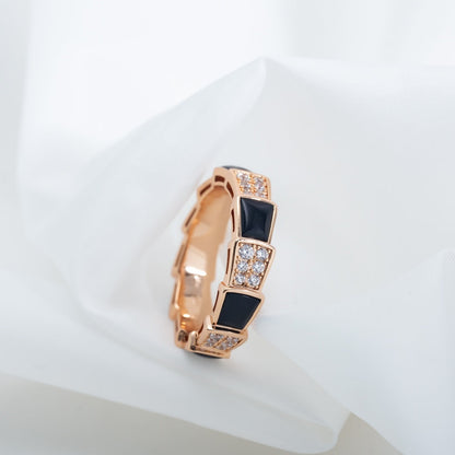 [Solara Jewelry]SERPENTI RING PINK GOLD BLACK MOP DIAMOND PAVED 4MM