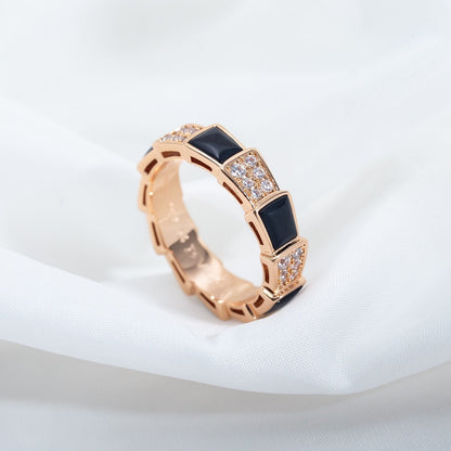 [Solara Jewelry]SERPENTI RING PINK GOLD BLACK MOP DIAMOND PAVED 4MM