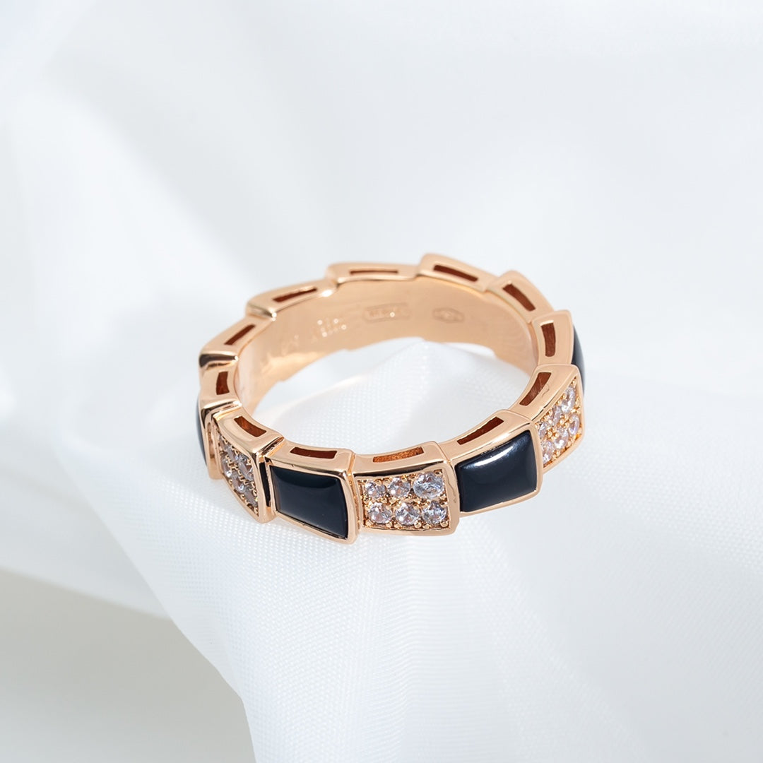 [Solara Jewelry]SERPENTI RING PINK GOLD BLACK MOP DIAMOND PAVED 4MM
